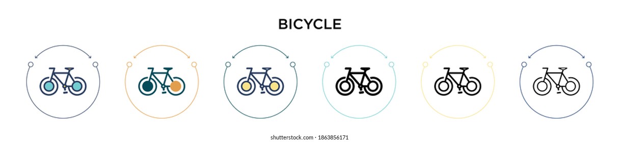 Icono de bicicleta con estilo relleno, delgado, contorno y trazo. Ilustración vectorial de dos diseños de vectores de bicicletas de color y negro se pueden utilizar para móviles, ui, web