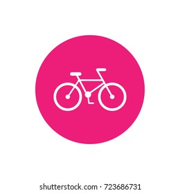 Bicycle icon. Flat bike pictogram in pink circle isolated on white. Vector illustration. Eco transport symbol. Healthy journey logo. 