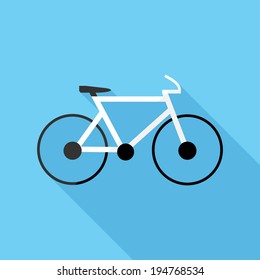 Icono de la bicicleta. Ilustración vectorial moderna de estilo de diseño plano. Aislado sobre fondo de color con estilo. Icono de sombra larga plana. Elementos en diseño plano.