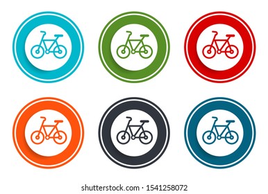 Bicycle icon flat vector illustration design round buttons collection set of 6 colorful concept frame simple circle isolated on white background for web and applications interface