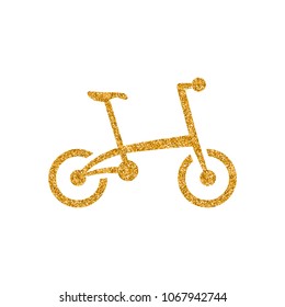 Bicycle icon in gold glitter texture. Sparkle luxury style vector illustration.