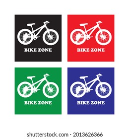 Logo del icono de la bicicleta en marco cuadrado con fondo colorido. Silueta blanca de bicicleta, ilustración vectorial.