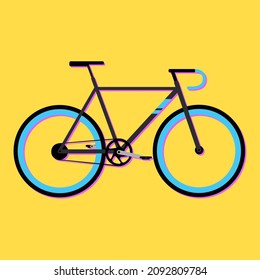 Bicycle icon, minimalistic vector illustration. Black sports bike with  blue elements and purple shadow isolated on yellow background.