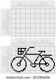 Bicycle Icon Nonogram Pixel Art, Logic Puzzle Game Griddlers, Pic-A-Pix, Picture Paint By Numbers, Picross, Human Powered, Pedal Driven, Single Track Vehicle Vector Art Illustration