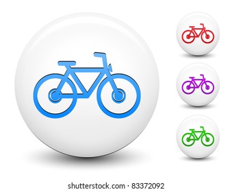 Bicycle Icon on Round White Button Collection Original Illustration