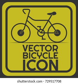 Bicycle icon on yellow background with grey frame and text. Vector bike sign illustration. Cycle sport symbol for business card. Push-bicycle logo