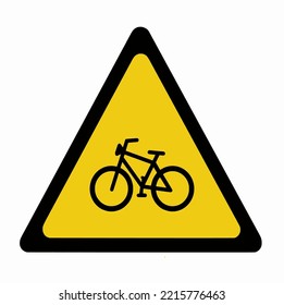 Bicycle icon on yellow triangle road sign isolated on white background , vector Illustration