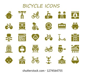  bicycle icon set. 30 filled bicycle icons. Simple modern icons about  - Baby, Handlebar, Bicycle, Stationary bike, Street, Bungee jumping, Bike, Train, Unicycle, Exercise, Traffic