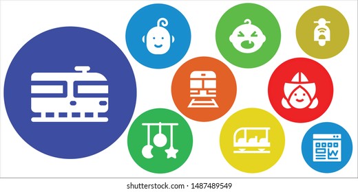 bicycle icon set. 9 filled bicycle icons.  Simple modern icons about  - Train, Baby, Crib toy, Transportation, Dutch, Scooter, Traffic