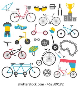 Bicycle icon set. Bike types. Vector illustration flat design