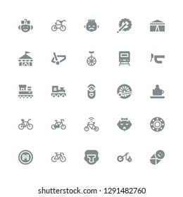 bicycle icon set. Collection of 25 filled bicycle icons included Baby, Tricycle, Boxing helmet, Bike, Metro, Transport, Bicycle, Ride, Train, Handlebar, Unicycle, Circus, Crank arm