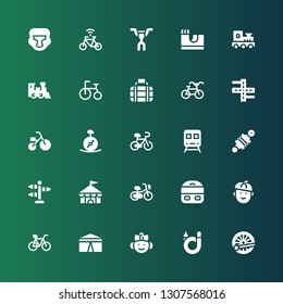 bicycle icon set. Collection of 25 filled bicycle icons included Train, Bicycle, Baby, Circus, Bike, French, Street, Damper, Unicycle, Tricycle, Transport, Skate park, Handlebar