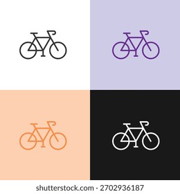 Conjunto de ícones de bicicleta com Line-art minimalista para esporte, fitness saudável e transporte urbano eco-amigável.