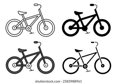 Bicycle Icon Set. Minimalistic, Flat, and Line Icons for Travel, Fitness, and Eco Friendly Apps. Essential UI Elements in Modern Design. Fully scalable and customizable for print and digital.
