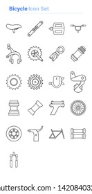 Bicycle icon set of outline types. Isolated vector sign symbols. Icon pack.