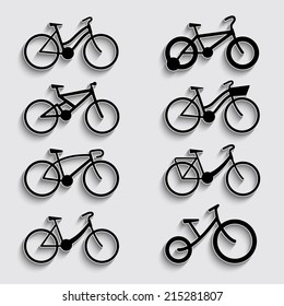 bicycle icon set with shadow on a grey background