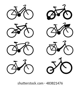 bicycle icon set with shadow on a white background
