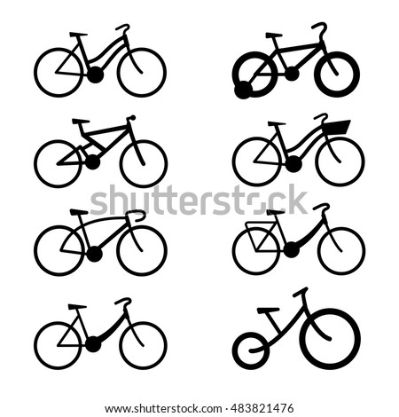 bicycle icon set with shadow on a white background