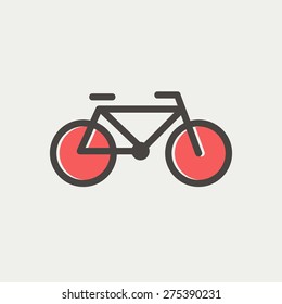 Bicycle icon thin line for web and mobile, modern minimalistic flat design. Vector icon with dark grey outline and offset colour on light grey background.