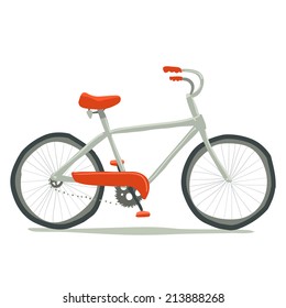 Bicycle icon. Vector hand drawn illustration of tiny cute red bicycle. For ui, games, and patterns.