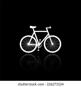 Bicycle icon - vector illustration with reflection isolated on black