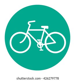 Bicycle icon. vector illustration. Road bike white silhouette in green circle
