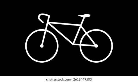 Bicycle icon bicycle vector symbol, Minimalist white racing bike icon on black background