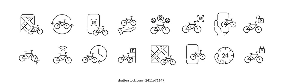 Bicycle icons. Bike sharing apps. Pixel perfect icons