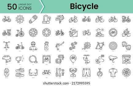 Fahrradsymbole bündeln. Symbole im linearen Punktstil. Vektorgrafik