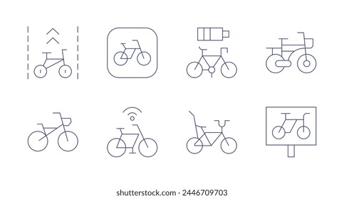 Bicycle icons. Editable stroke. Containing bike, bicycle, bicycle parking, bike lane.