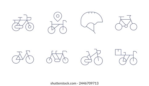 Bicycle icons. Editable stroke. Containing bike, bicycle, bike helmet.