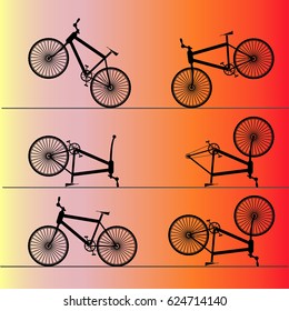 Bicycle icons on red background - vector illustration