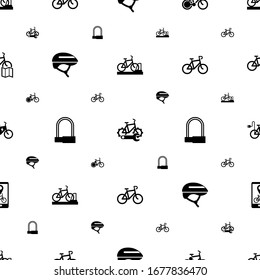 Fahrradsymbole Muster nahtlos. Einschließlich bearbeitbarer Fahrradparkplatz, Fahrradreparaturdienst, Fahrradteilen, Helm, Fahrradschloss, Symbole. Fahrradsymbole für Web und Mobile.