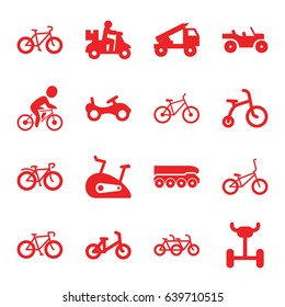 Bicycle icons set. set of 16 bicycle filled icons such as bike, exercise bike, truck rocket, weapon truck, wheel