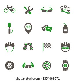bicycle icons. set of 16 high quality bicycle vector icons in two color for web, mobile and user interface design