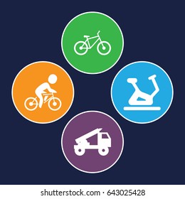 Bicycle icons set. set of 4 bicycle filled icons such as exercise bike, bicycle