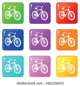 Bicycle icons set 9 color collection isolated on white for any design