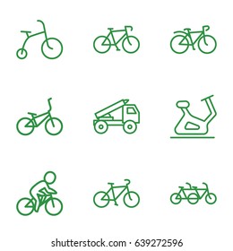 Bicycle icons set. set of 9 bicycle outline icons such as exercise bike