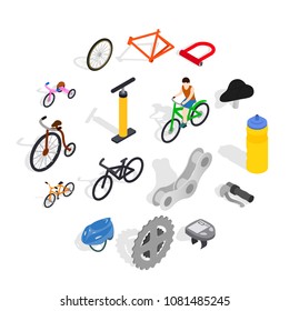 Bicycle icons set in isometric 3d style isolated on white background