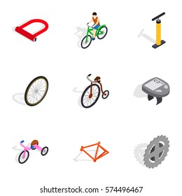 Bicycle icons set. Isometric 3d illustration of 9 bicycle vector icons for web