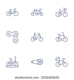 Bicycle icons set. Thin Line style, editable stroke. bike, biking, bicycle, chain, gears.