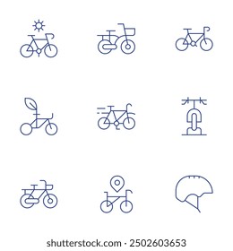 Bicycle icons set. Thin Line style, editable stroke. bike, cycling, bicycle, bike parking, bike helmet.