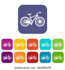 Bicycle icons set vector illustration in flat style in colors red, blue, green, and other
