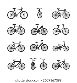 bicycle icons silhouettes vector set for cycling and transport design illustrations