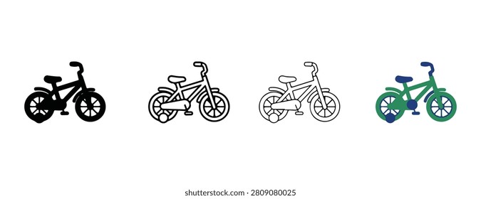 bicycle icons in various colors and line styles for design and illustration purposes isolated on white background