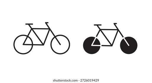 Símbolo de Vector de iconos de bicicleta con trazo editable y versiones planas