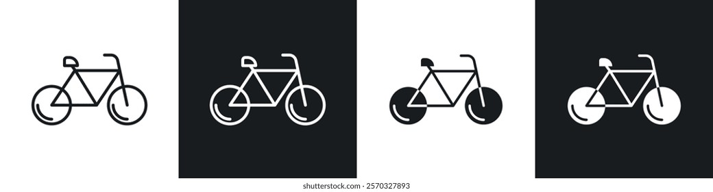 Bicycle icons vectors set in black. line and flat versions