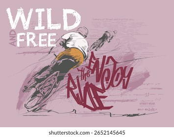 com imagem de bicicleta art tees, t shirt gráficos impressão vetor ilustração design, Apenas andar slogan gráfico, graffity bicicleta sloganTee, Tipografia urbana hipster rua arte para T.eps8