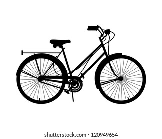 Bicycle illustration. Black silhouette of a bicycle on a white background.