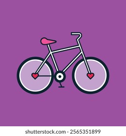 Bicycle Illustration with Heart on Purple Background - Valentine's Day theme